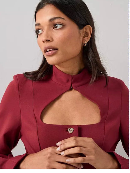 Cut Out Peplum Waistcoat Top - Red