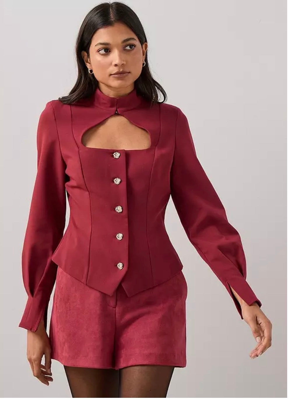 Cut Out Peplum Waistcoat Top - Red