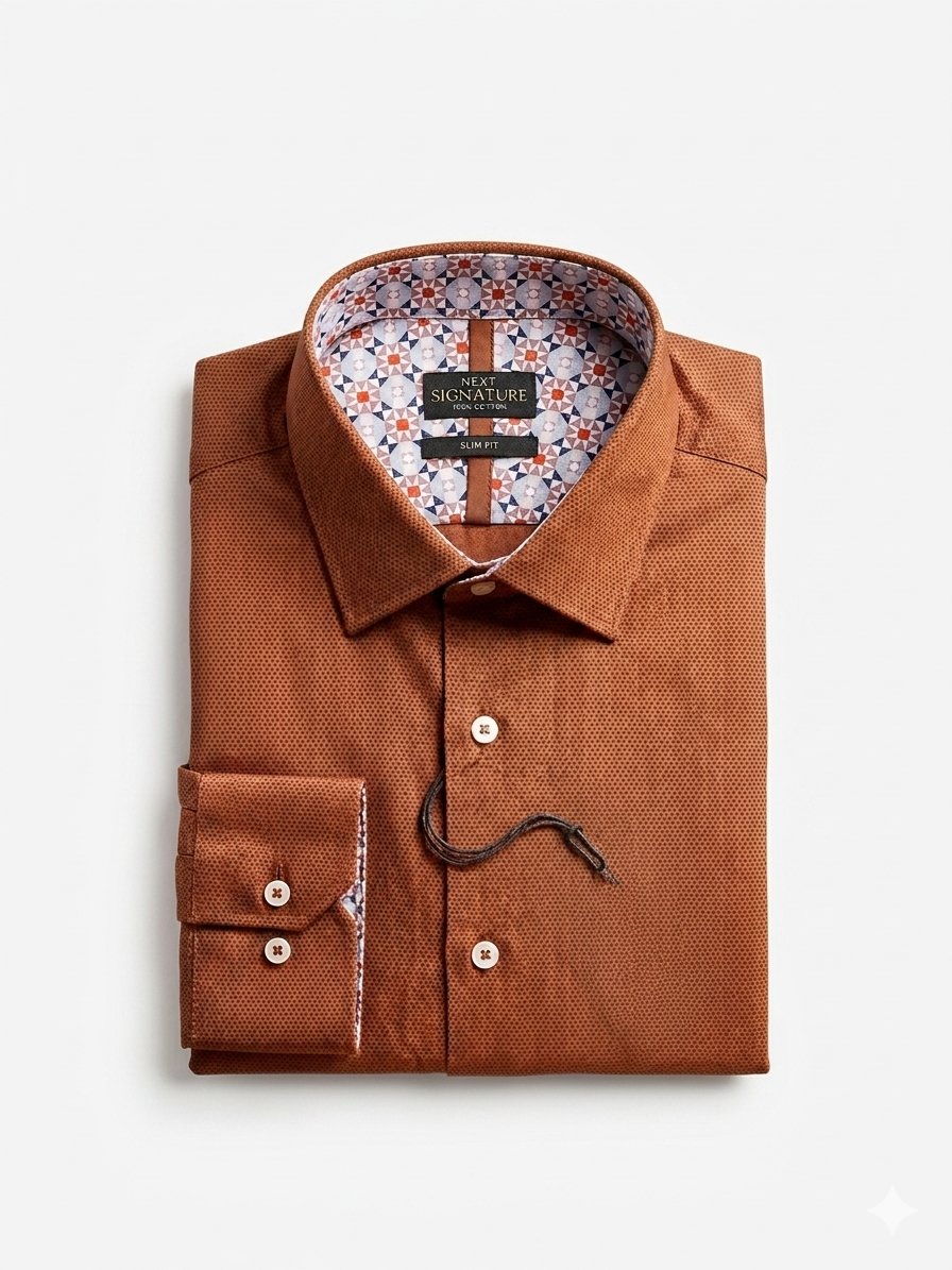 Signature Rust Micro-Texture Slim Fit Shirt