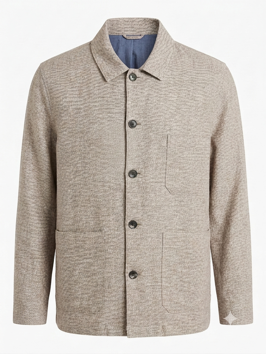 Oatmeal Color Standard Collar Cotton Linen Blend Jacket