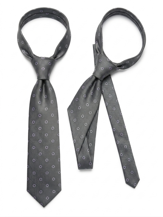 Grey Geometric Floral Jacquard Silk Tie