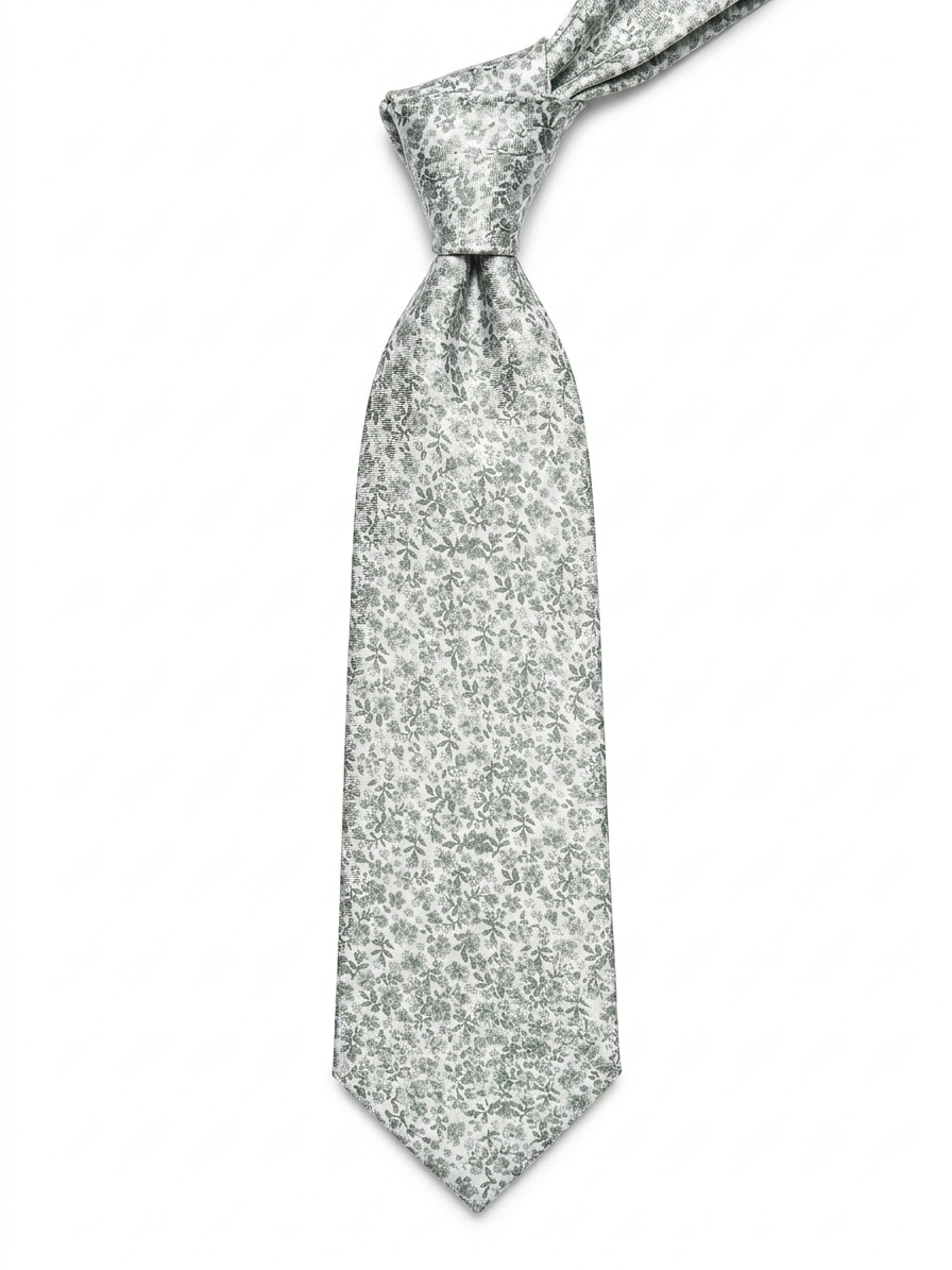Sage Green & White Micro-Floral Tie