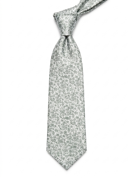 Sage Green & White Micro-Floral Tie
