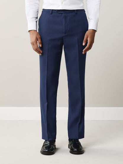 Bright Blue Regular Fit Textured Suit Trousers