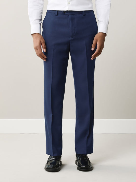 Bright Blue Regular Fit Textured Suit Trousers