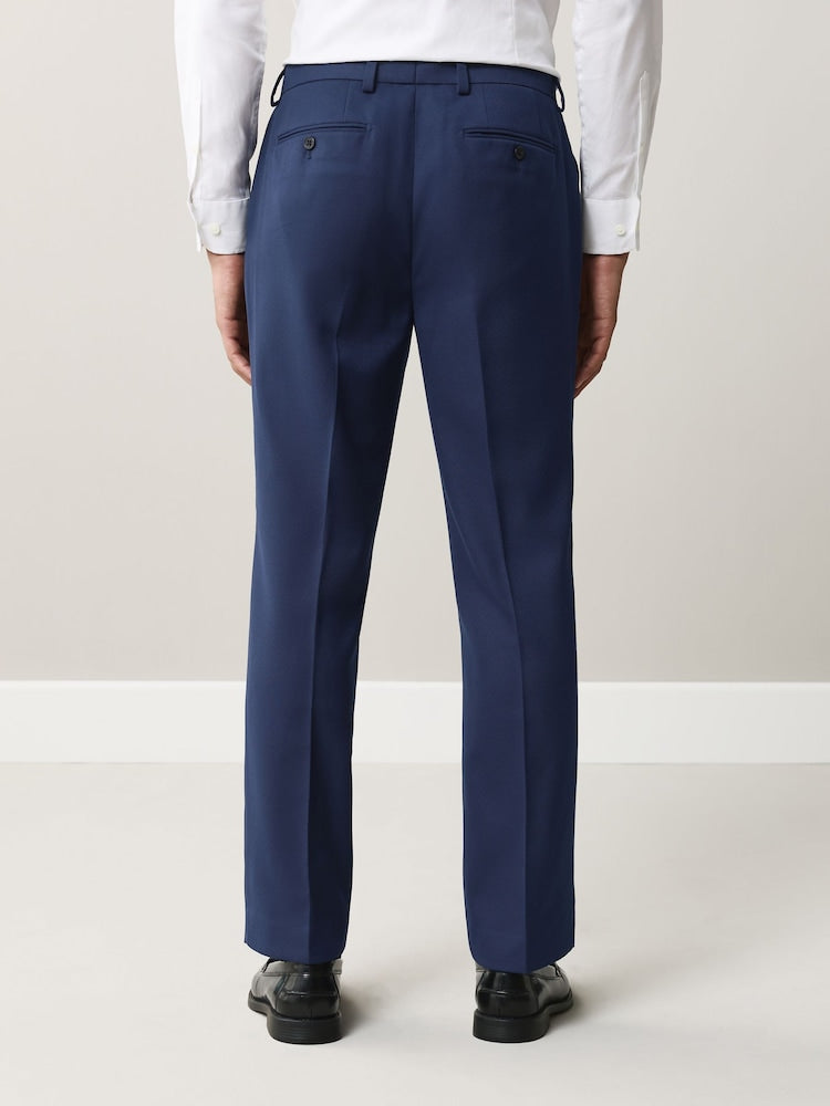 Bright Blue Regular Fit Textured Suit Trousers