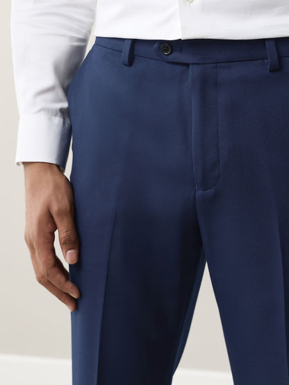 Bright Blue Regular Fit Textured Suit Trousers
