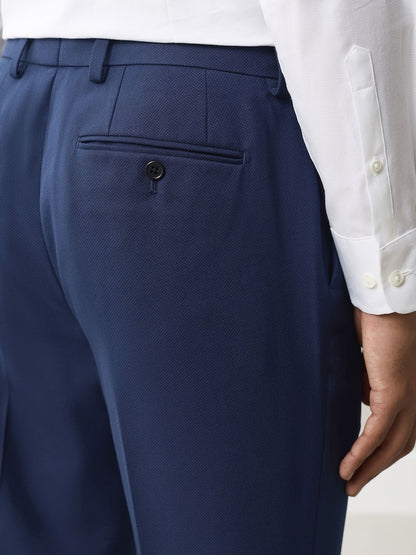 Bright Blue Regular Fit Textured Suit Trousers
