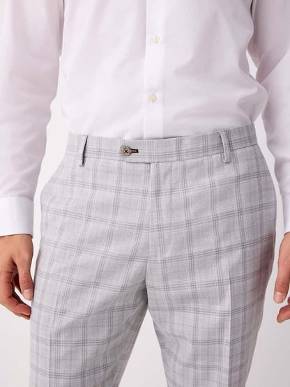 Light Grey Tailored Fit Check Trousers