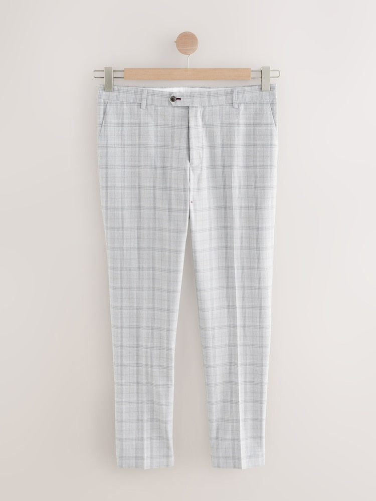 Light Grey Tailored Fit Check Trousers