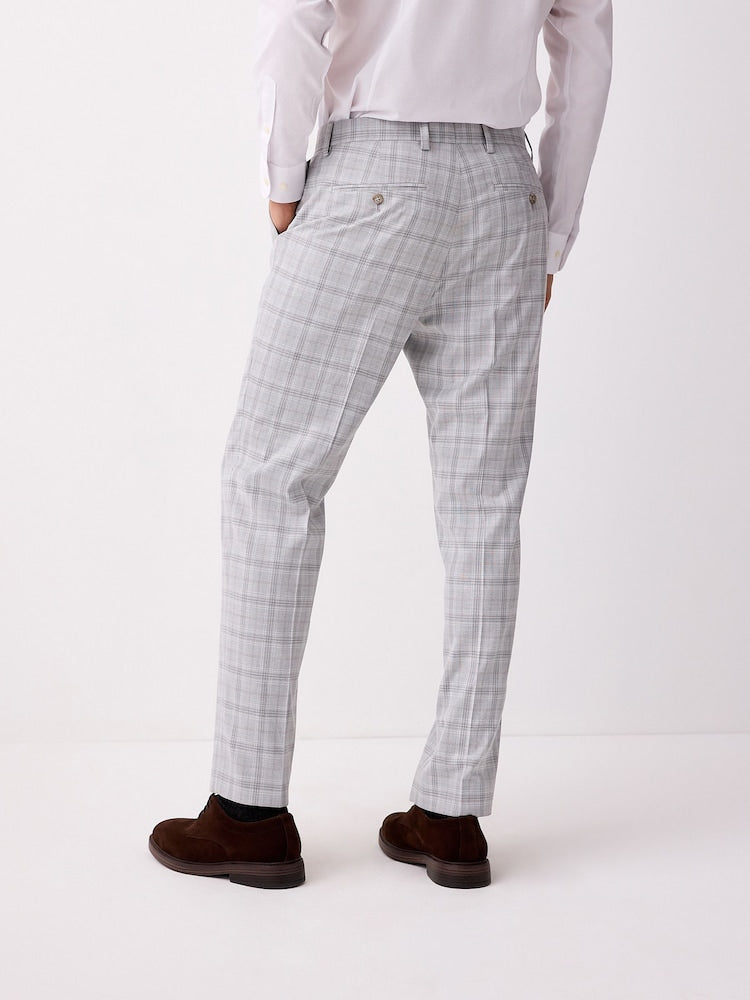Light Grey Tailored Fit Check Trousers