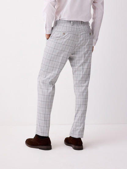 Light Grey Tailored Fit Check Trousers