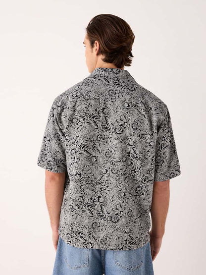 Black/White Paisley Jacquard Printed Short Sleeve Shirt