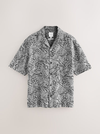 Black/White Paisley Jacquard Printed Short Sleeve Shirt