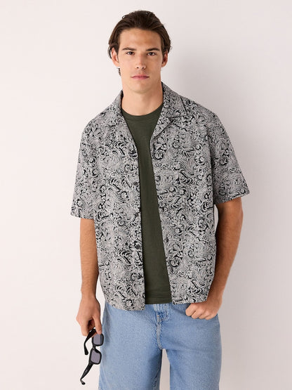 Black/White Paisley Jacquard Printed Short Sleeve Shirt