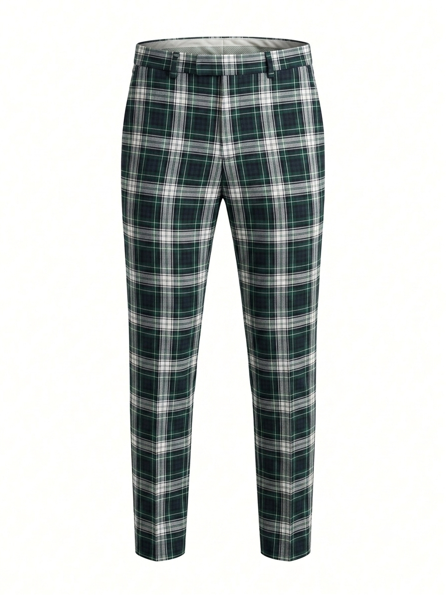 Men's Tailored Forest Green Plaid Trousers