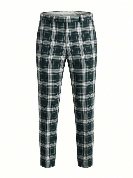 Men's Tailored Forest Green Plaid Trousers