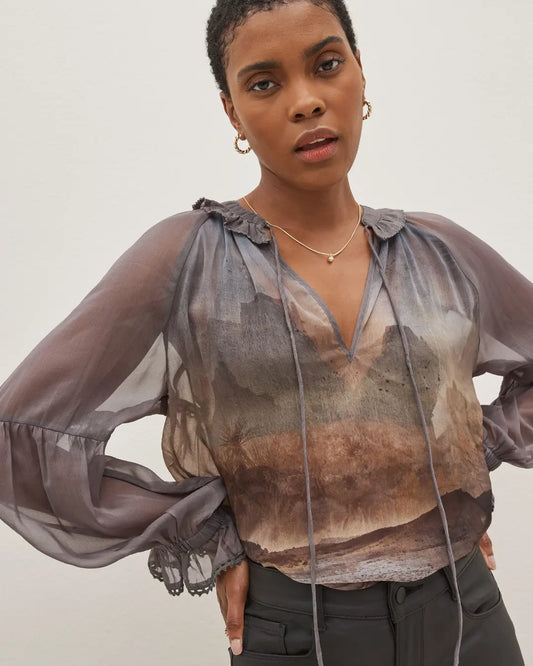 Charcoal Scenic Sheer Blouse