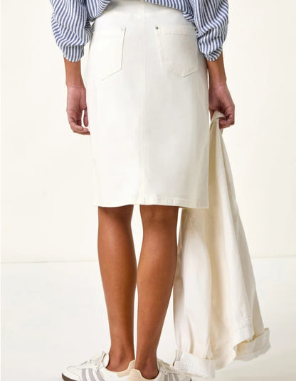 White Cotton Denim Stretch A line