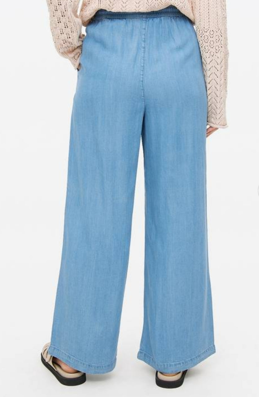 Mid Blue Chambray Wide Leg Trousers