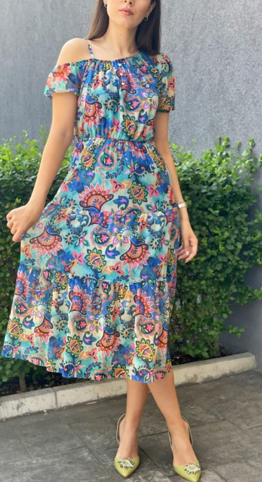 Bright Paisely One Shoulder Dress