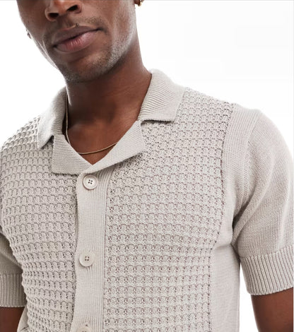 Retro Bowling Knitted Shirt In Stone