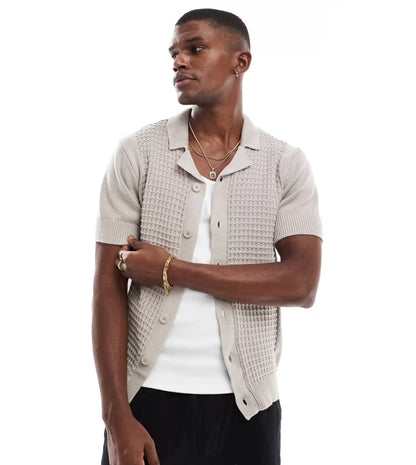 Retro Bowling Knitted Shirt In Stone