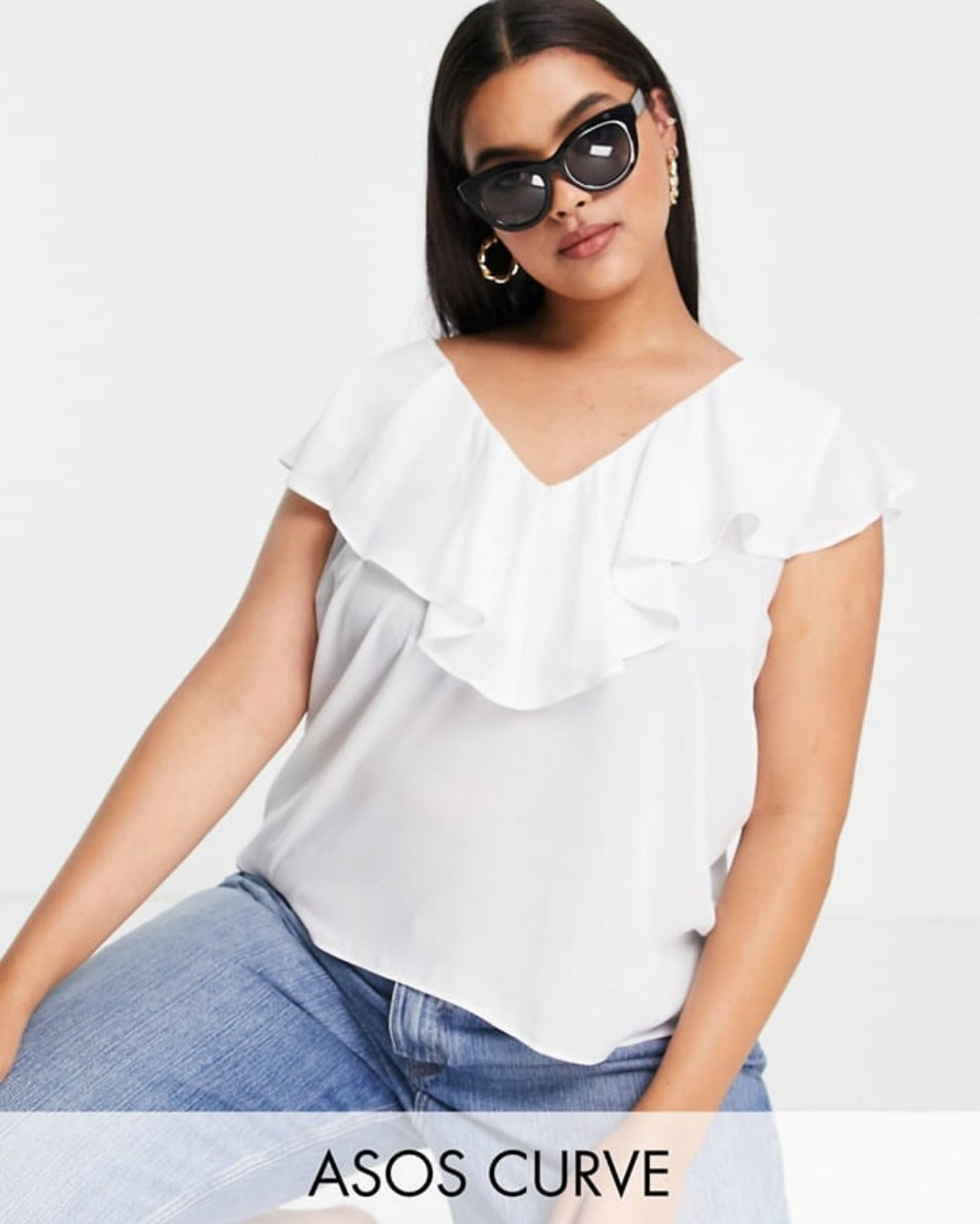 Curve Frill Neck Blouse - Ivory