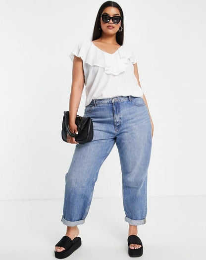 Curve Frill Neck Blouse - Ivory