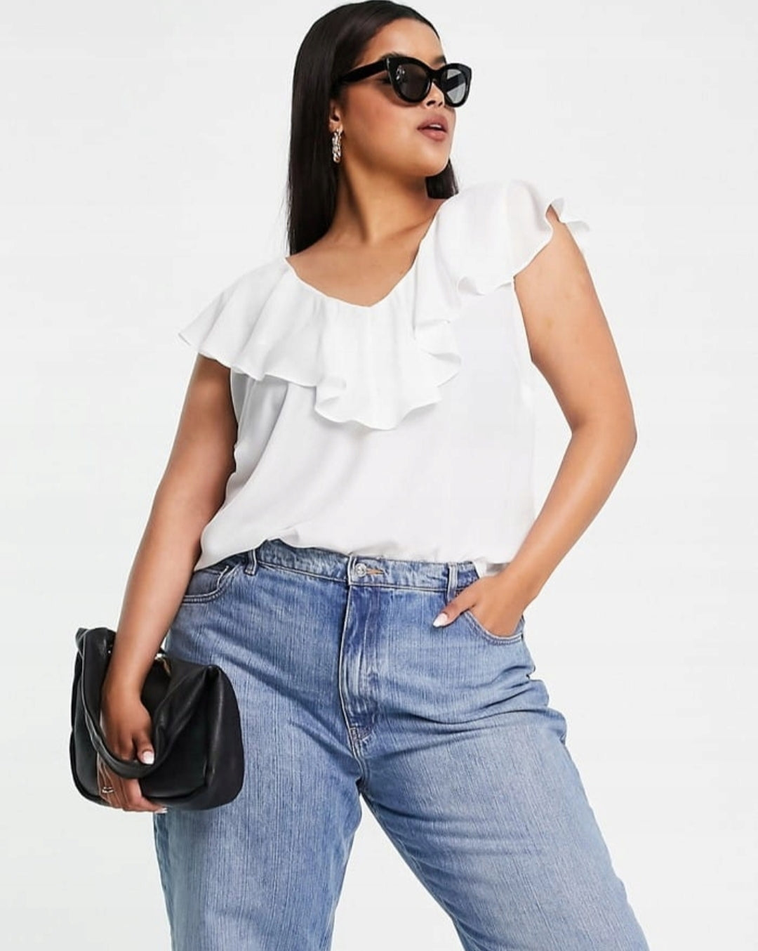 Curve Frill Neck Blouse - Ivory