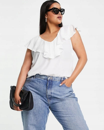 Curve Frill Neck Blouse - Ivory