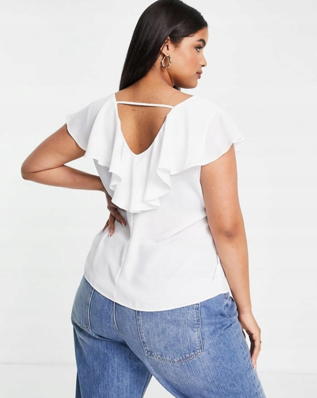 Curve Frill Neck Blouse - Ivory