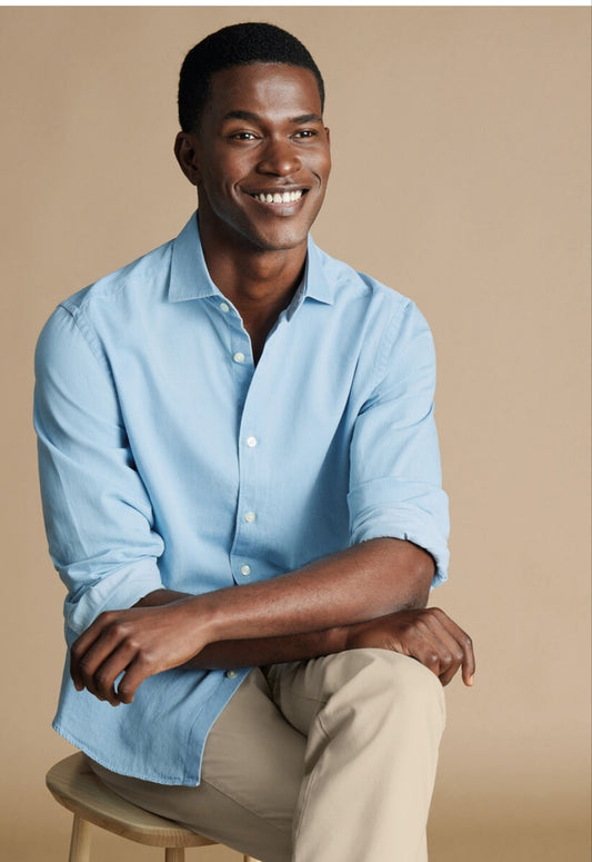 Cutaway Collar Denim Slim Fit Shirt