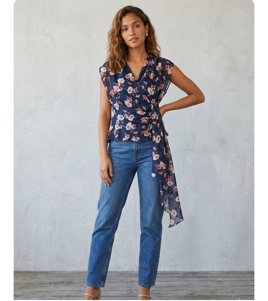 Floral Chiffon Wrap Top