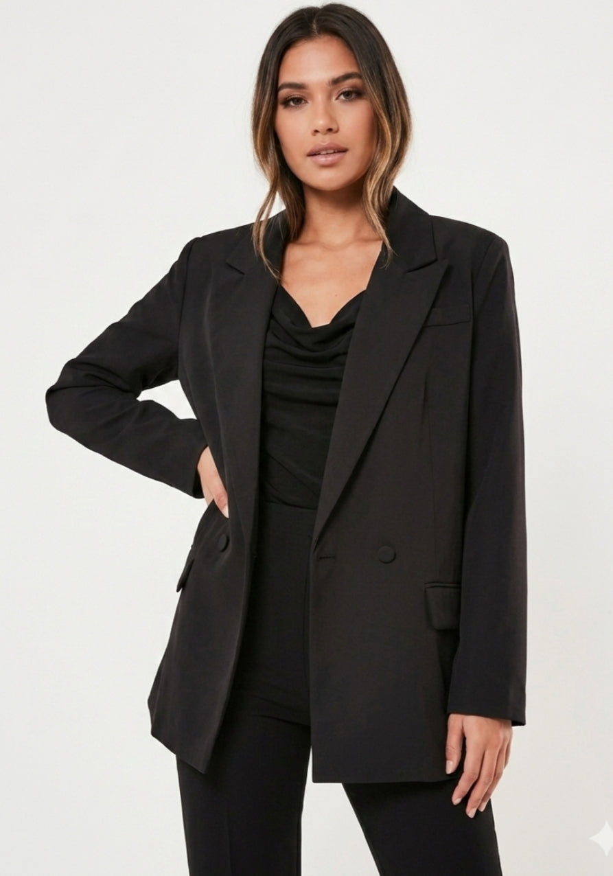 Oversized Tailored Double Breasted Blazer - Black