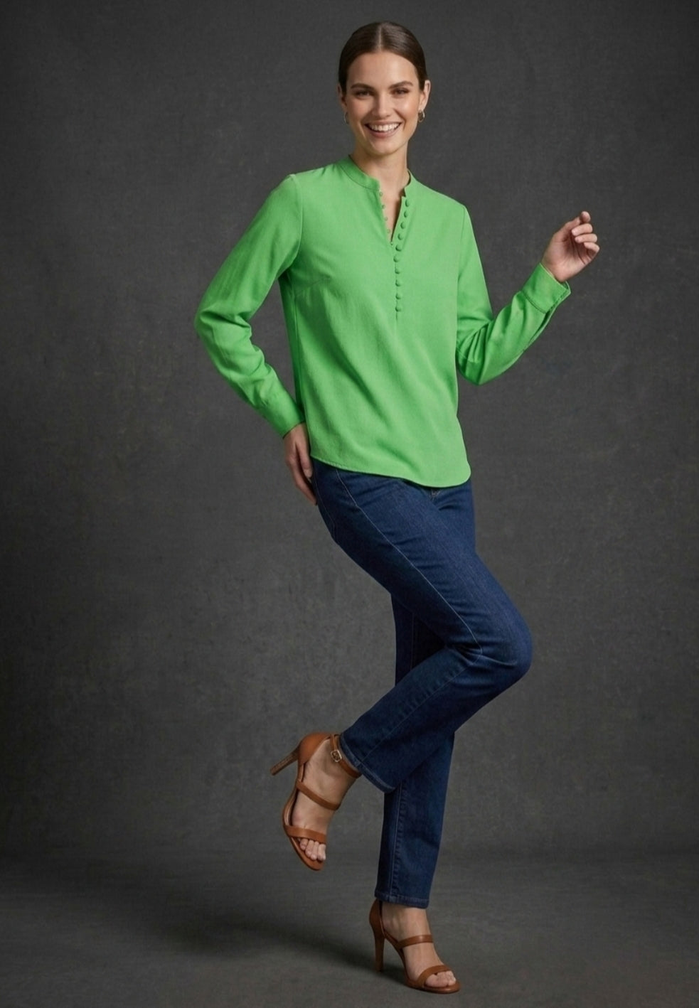 Half Button Long Sleeve Blouse
