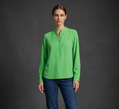 Half Button Long Sleeve Blouse