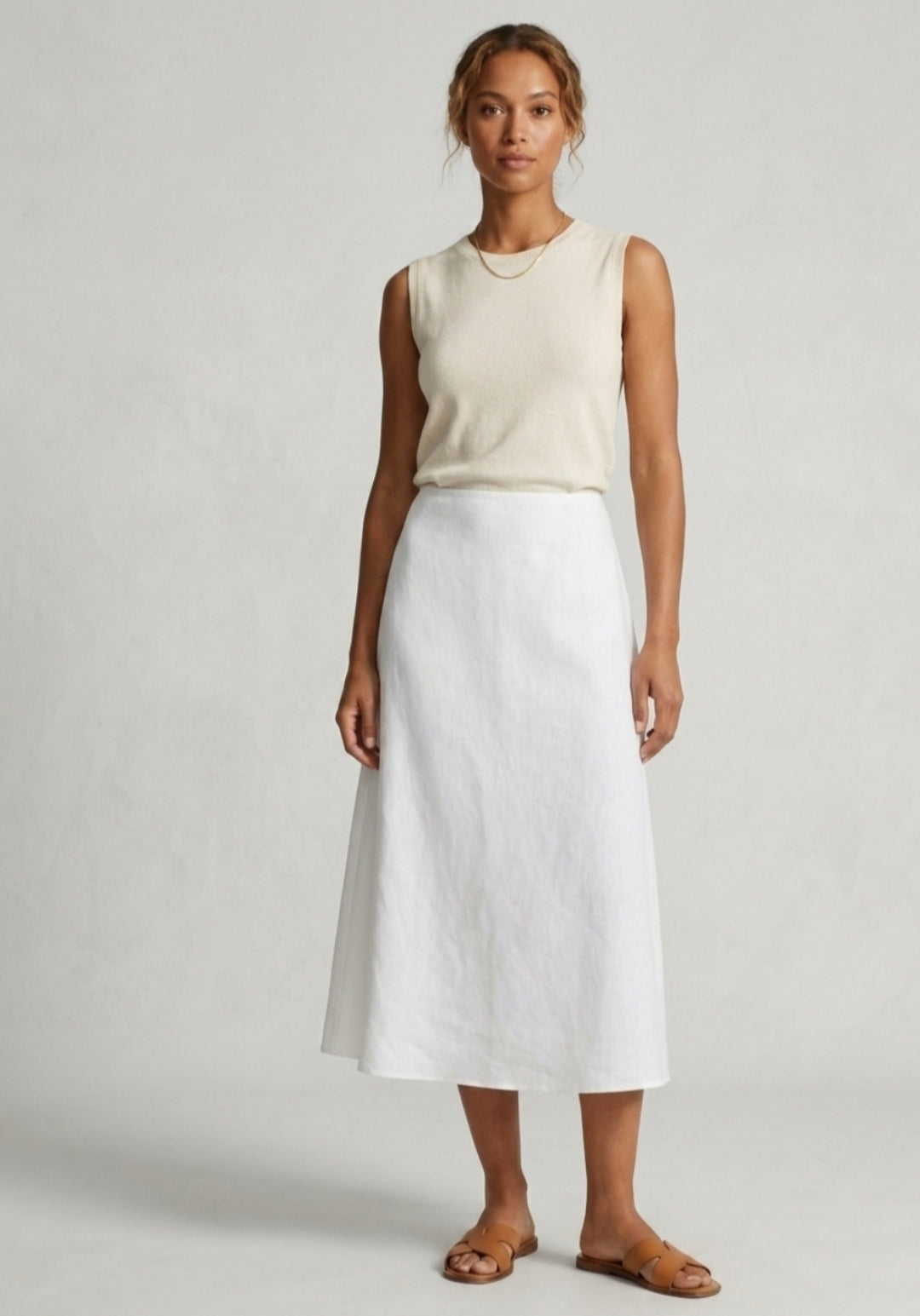 White Linen Midi Skirt