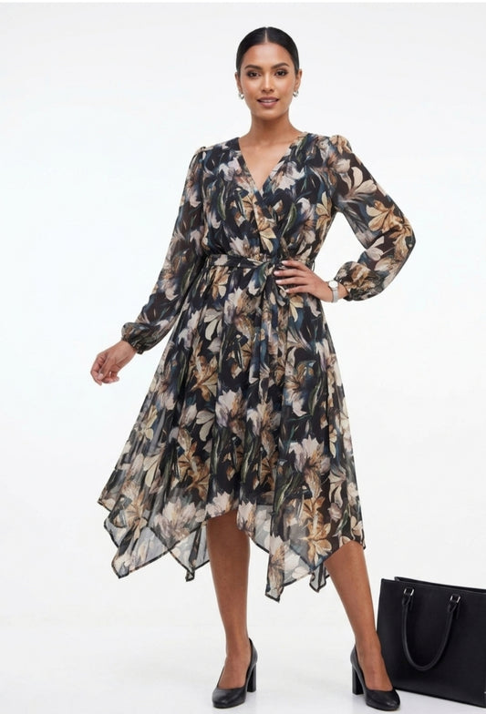 Wrapped Chiffon Midi Dress