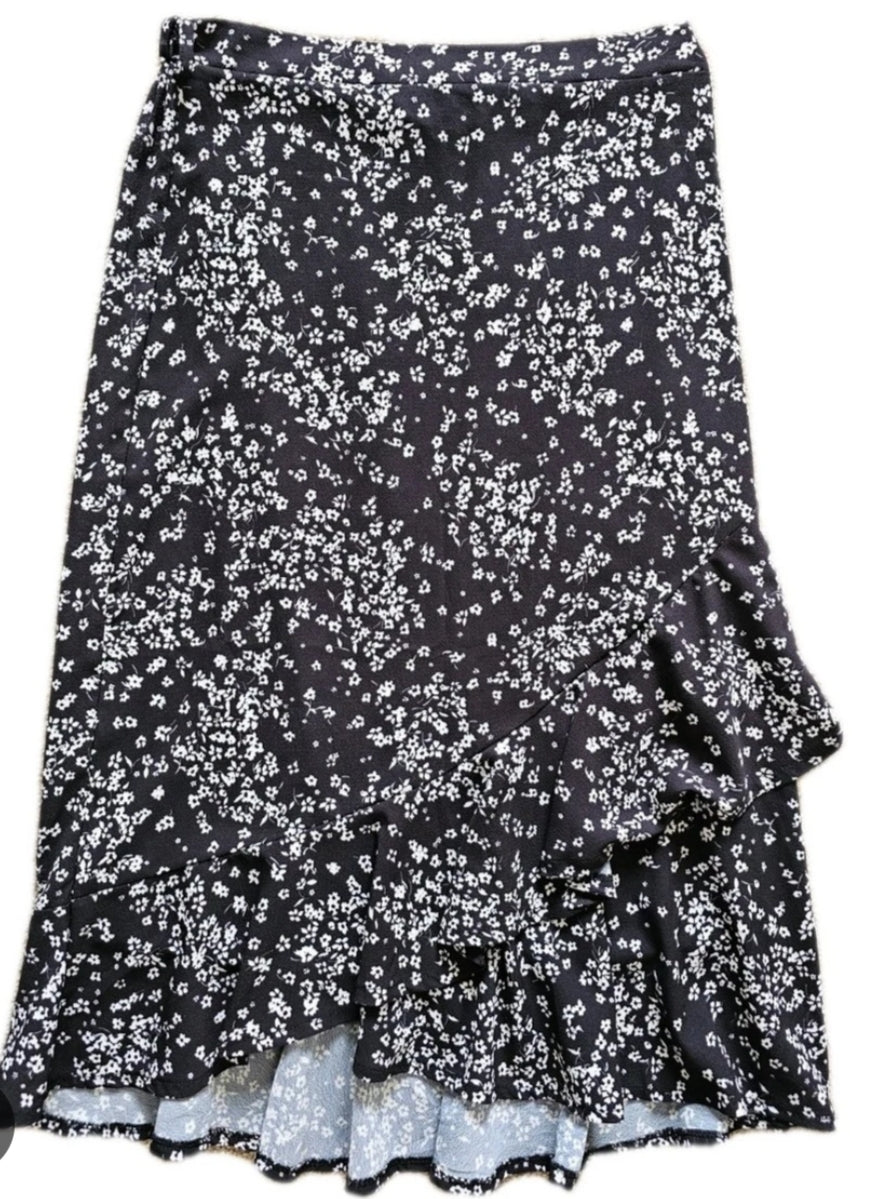 Floral Ruffle Midi Skirt