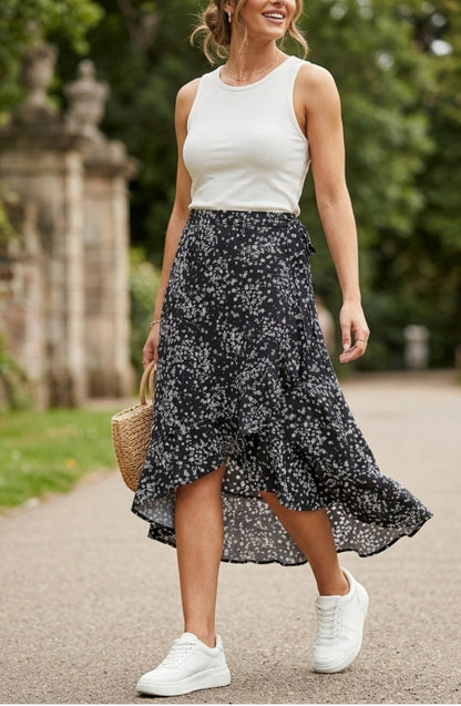 Floral Ruffle Midi Skirt