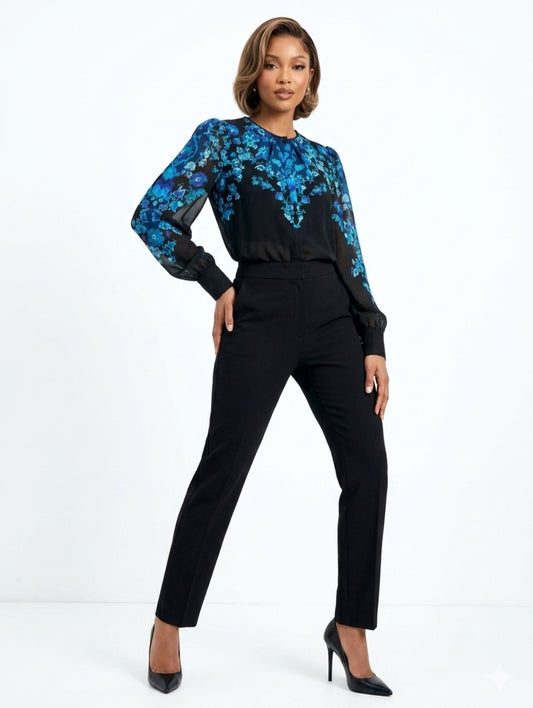 High Neck Floral Notch Blouse