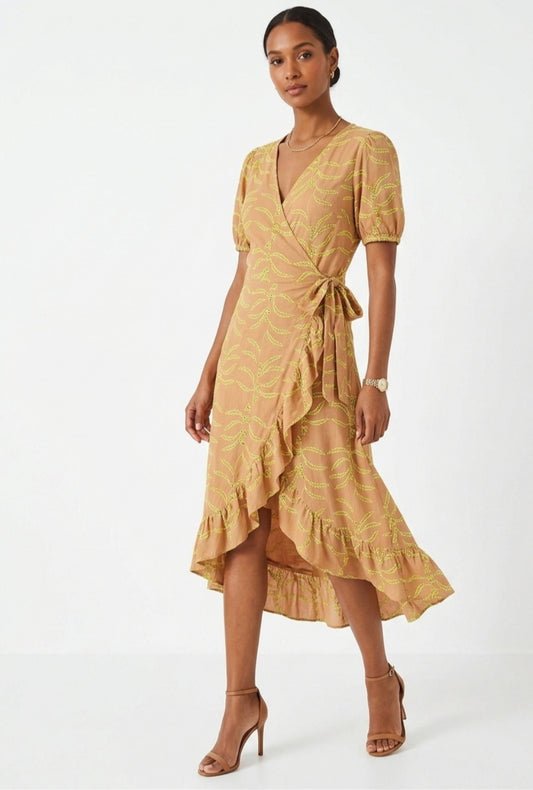 Midi Wrap Front Ruffle Dress