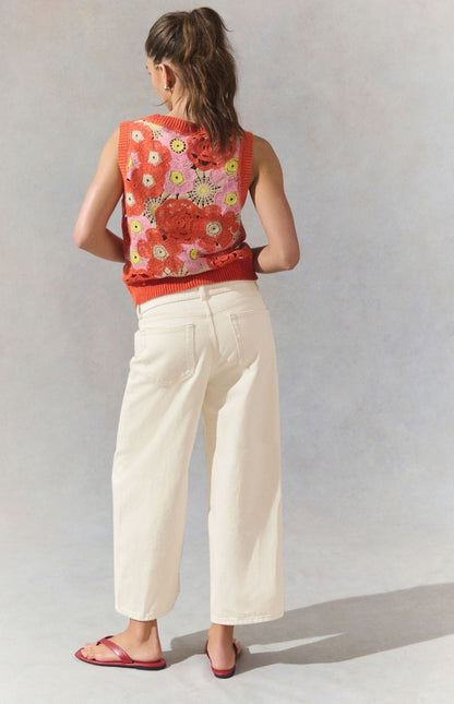 Ecru Tie-Waist Cropped Wide Leg Jeans