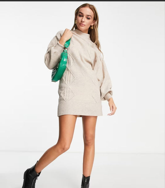 Oversized Knitted Sweater Dress In Cream