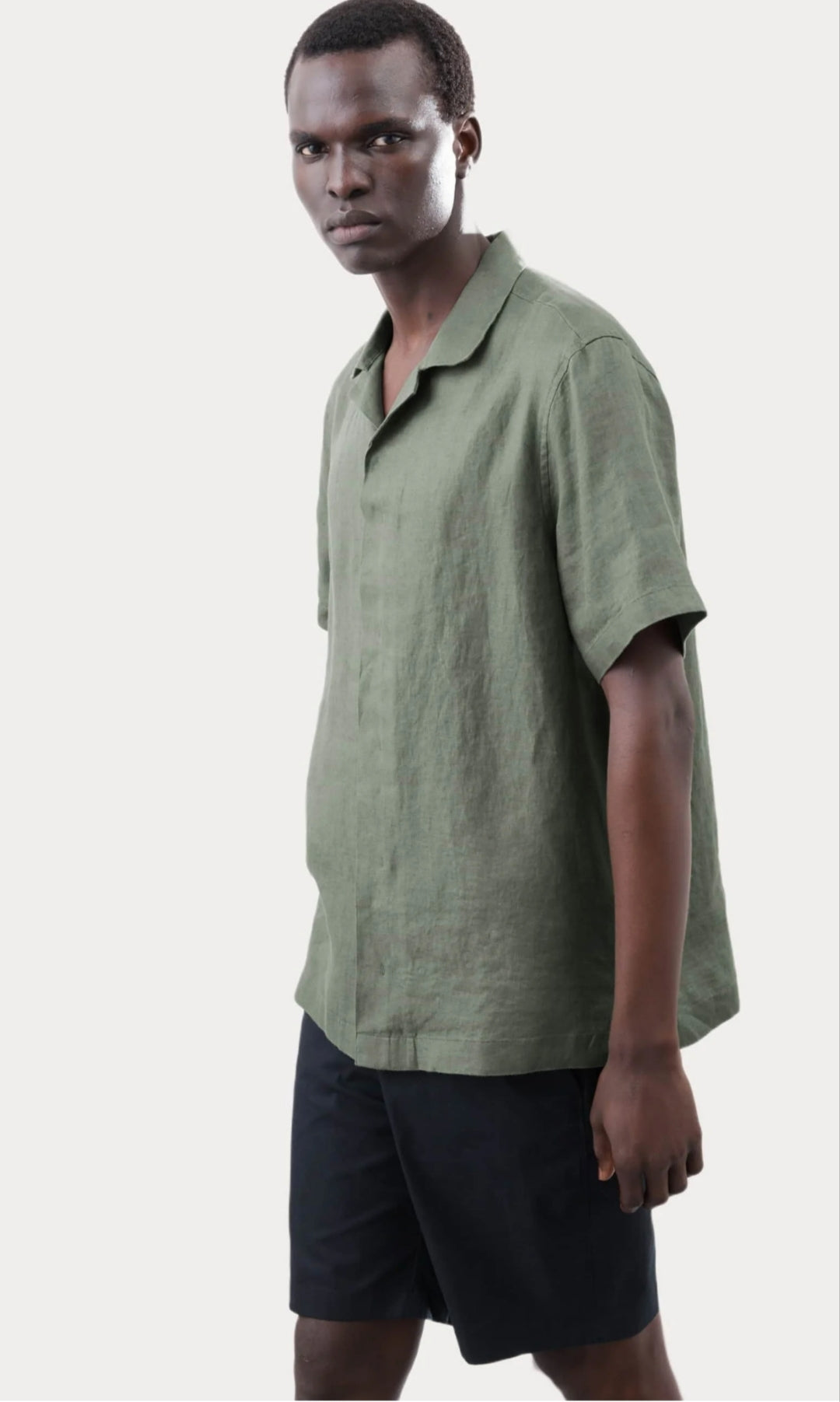Herringbone Cubana Collar Shirt - Green