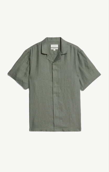 Herringbone Cubana Collar Shirt - Green