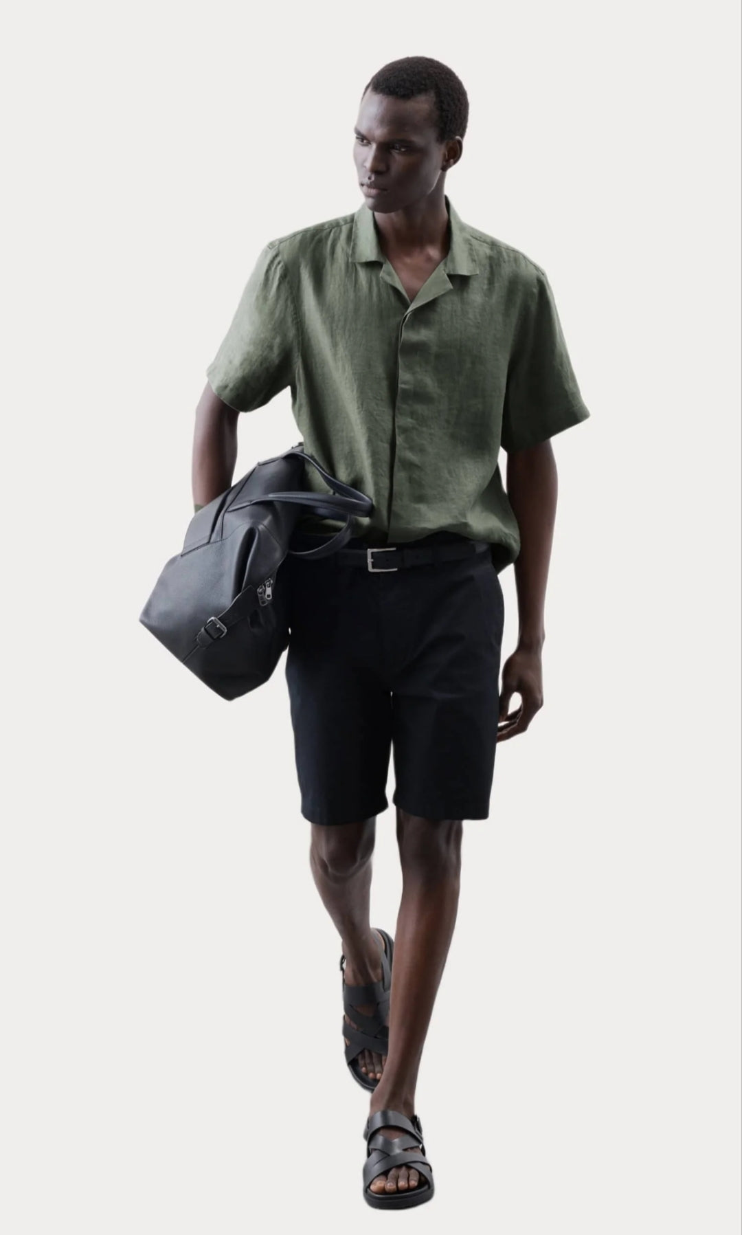 Herringbone Cubana Collar Shirt - Green