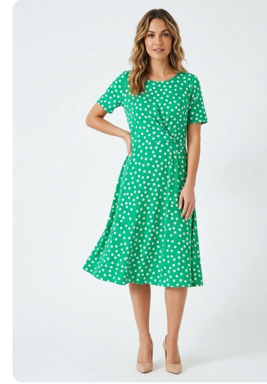 Polka-dot Midi Dress Crossover Bodice