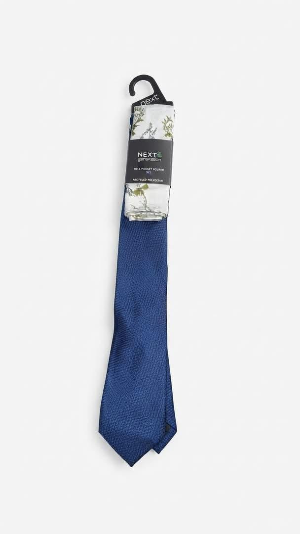 Navy Silk Tie and Floral Pocket Square Set